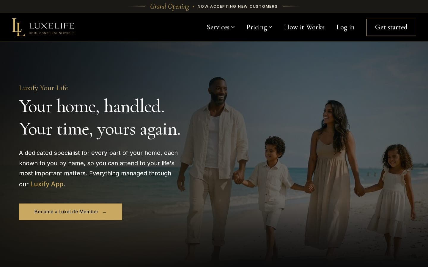 LuxeLife Home Concierge website homepage